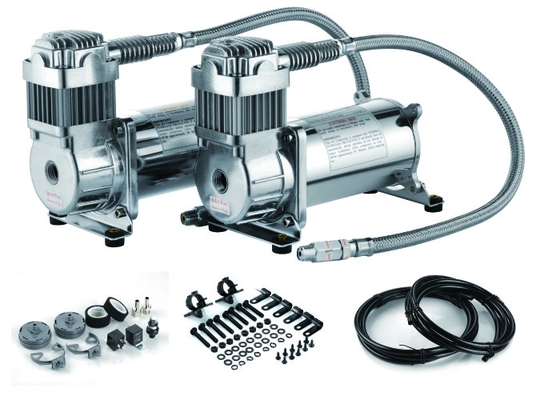 Steel Silver Dual Packs Air Lift Suspension Compressor อัตราเงินเฟ้อที่รวดเร็วสำหรับรถยนต์ที่มีกำลังแรงที่แข็งแกร่ง