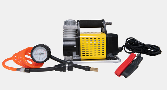 DC12V โมเตอรี่ยางรถยนต์แบบพกพาโลหะ พร้อมเครื่องวัดความดันโลหะและเชือก