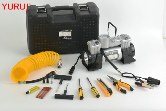 12v 180w 150psi เครื่องอัดอากาศในรถยนต์แบบพกพาปั๊มยางโลหะพร้อมไฟ