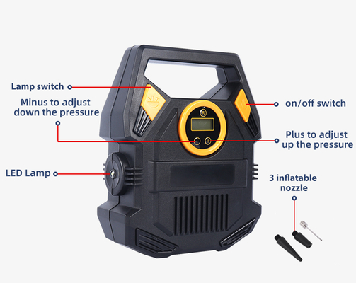 เครื่องปรับอากาศยางพกพาสําหรับรถยนต์ ปั๊มอากาศ 12v พร้อมแสง